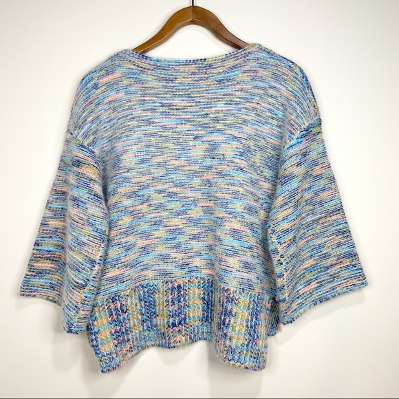 Baciano Wide Cropped Knit Sweater, Blue Pink Yellow Stripe, Large - Picture 2 of 4